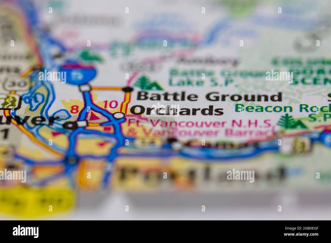 Frutteti Washington state USA visualizzati su una mappa stradale o su una mappa geografica Foto Stock