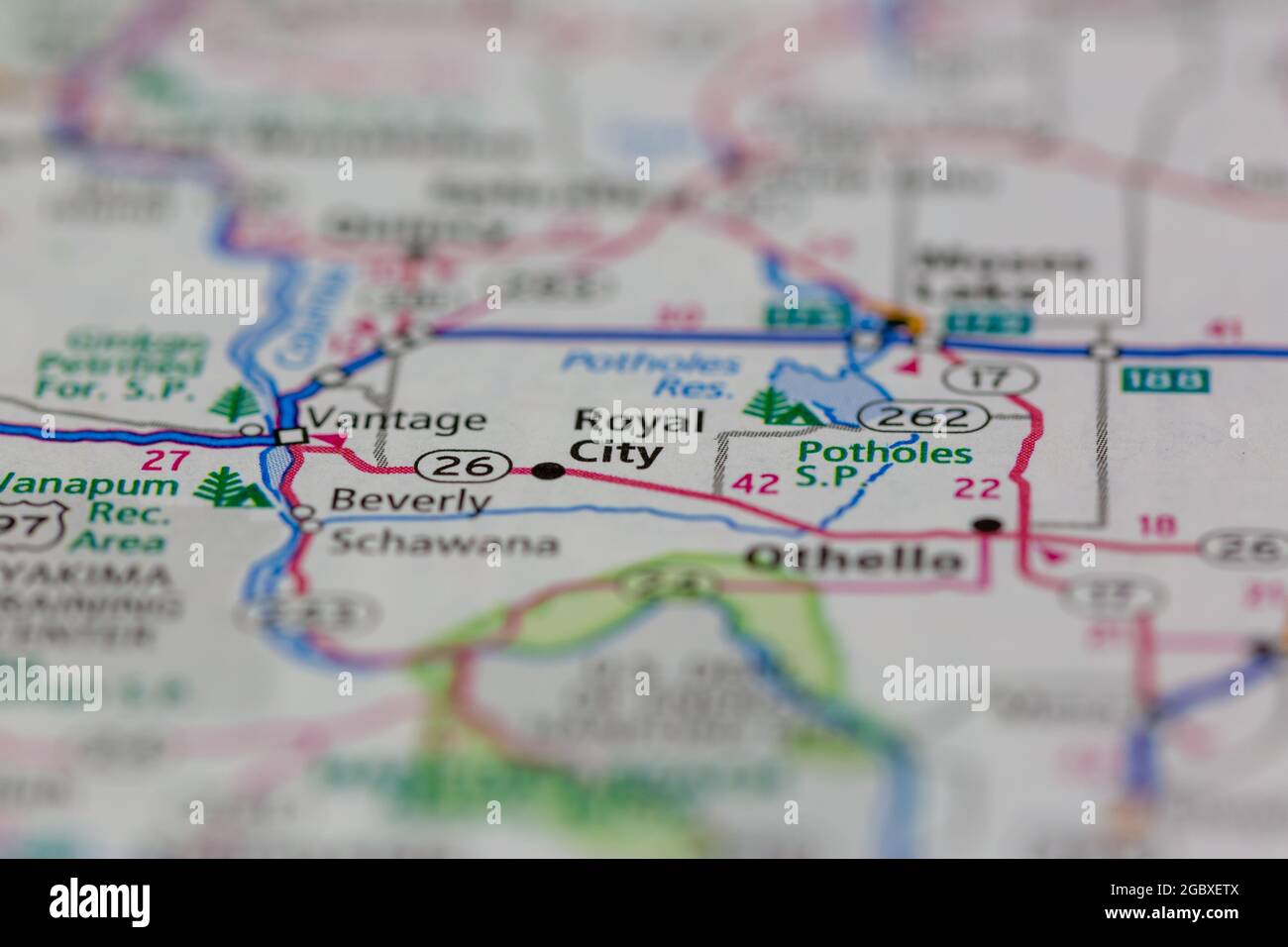 La Royal City Washington state USA viene visualizzata su una mappa stradale o su una mappa geografica Foto Stock