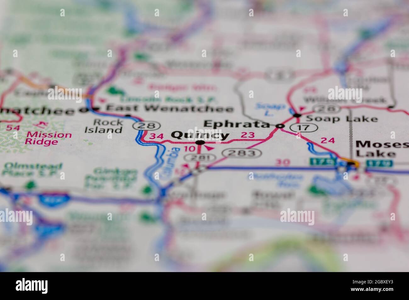 Quincy Washington state USA mostrato su una mappa stradale o su una