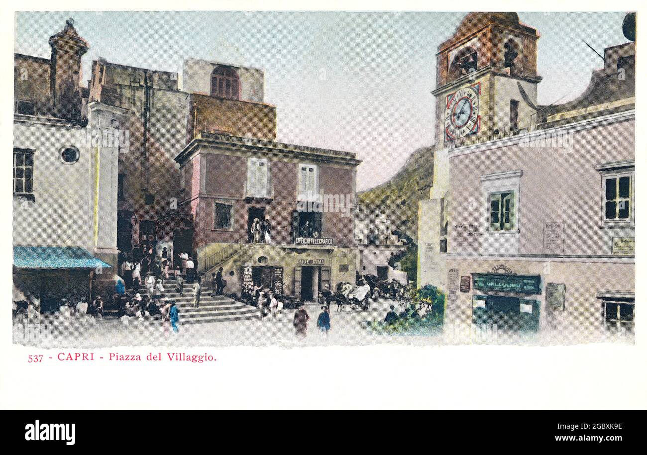 Cartolina d'epoca edoardiana di Piazza Umberto i sull'isola di Capri. Foto Stock