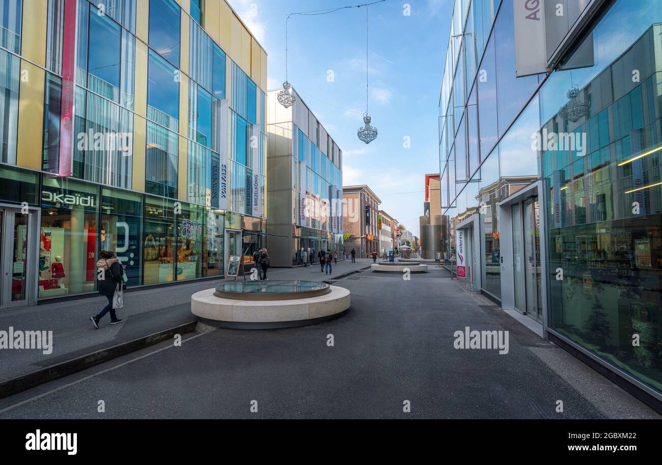 Voie du Chariot Shopping Street nel quartiere le Flon - Losanna, Svizzera Foto Stock