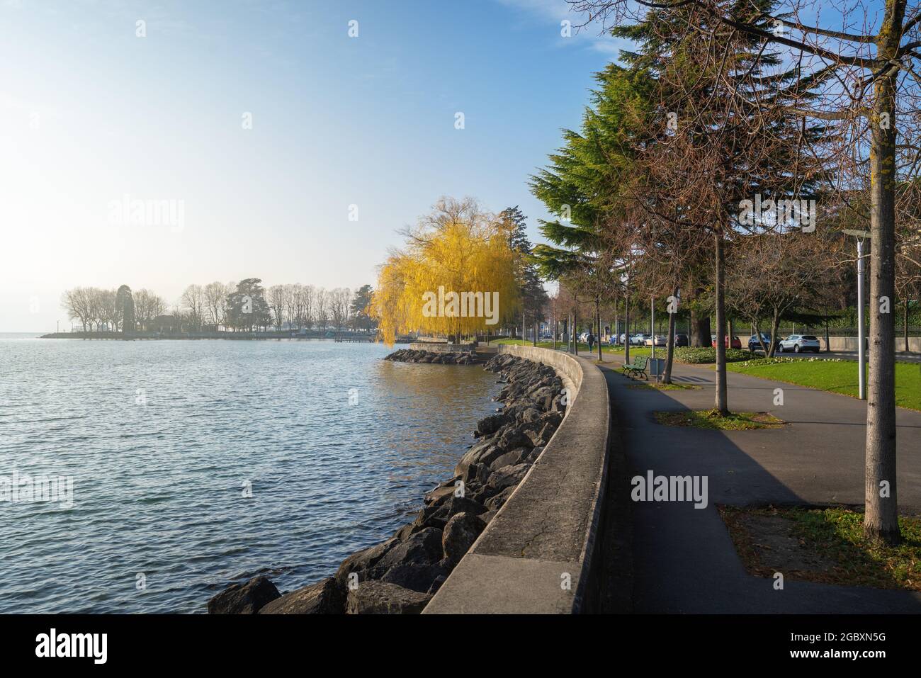 Ouchy Promenade e Lago di Ginevra - Losanna, Svizzera Foto Stock