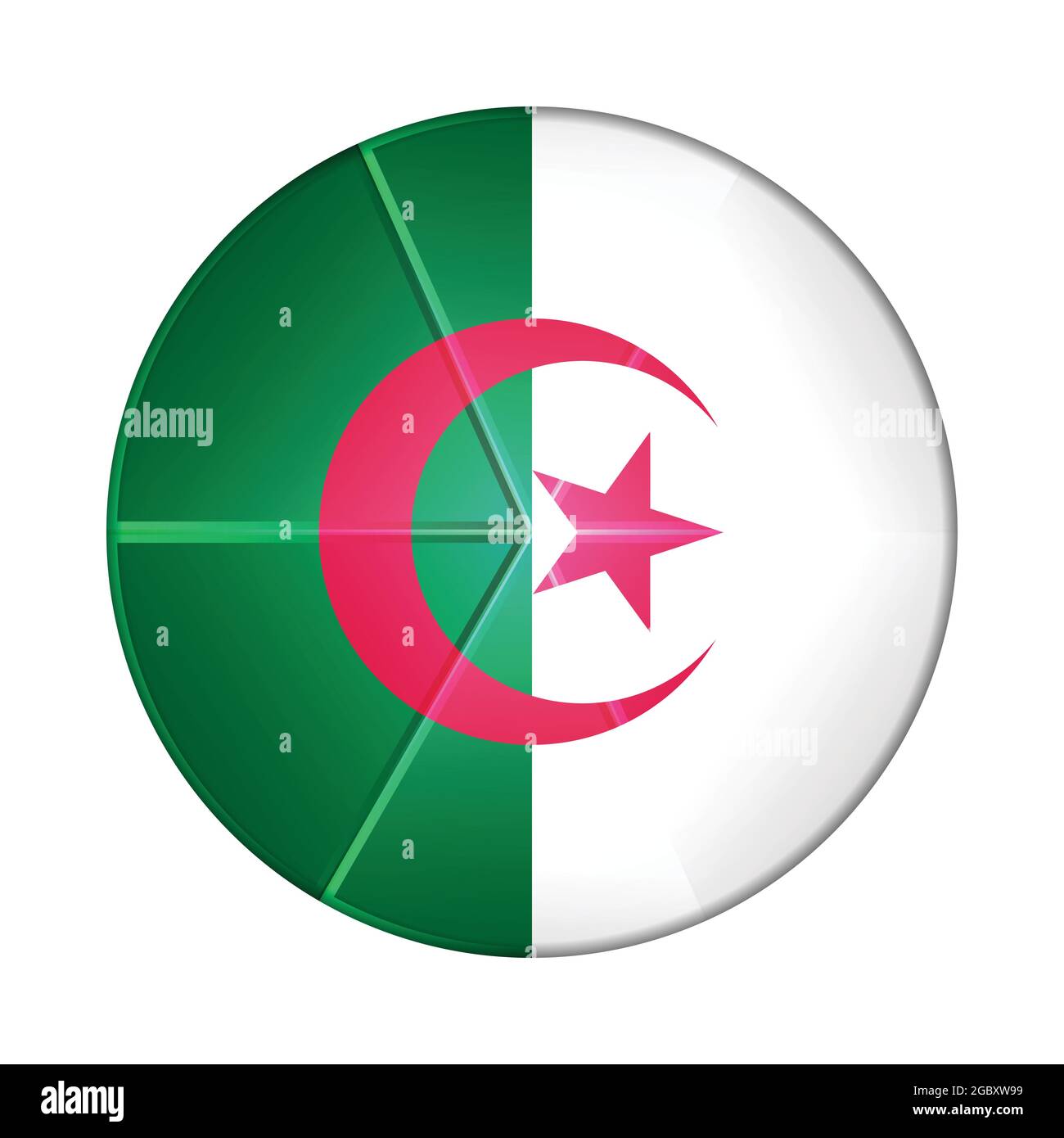 Palla di vetro con bandiera di Algeria. Sfera rotonda, icona modello. Simbolo nazionale algerino. Sfera realistica lucida, illustrazione vettoriale astratta 3D Illustrazione Vettoriale
