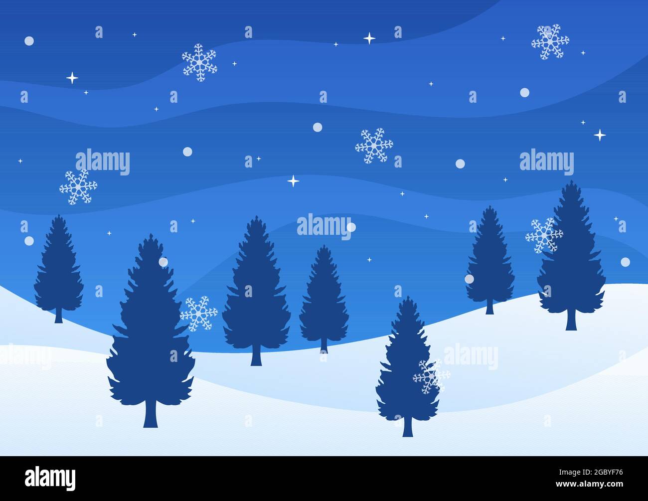 Natale Inverno Paesaggio e Capodanno sfondo illustrazione vettoriale con una vista di caduta neve bianca, alberi, montagne in stile piatto Design Illustrazione Vettoriale
