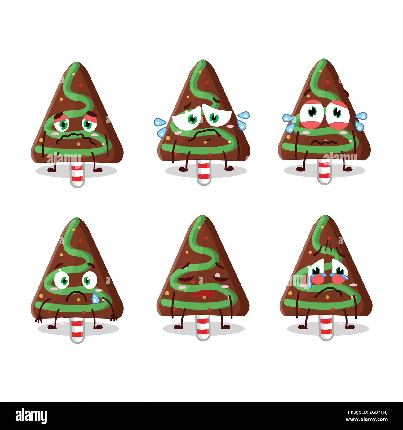 Caramelle cioccolato natale cartone animato carattere con triste espressione. Illustrazione vettoriale Illustrazione Vettoriale