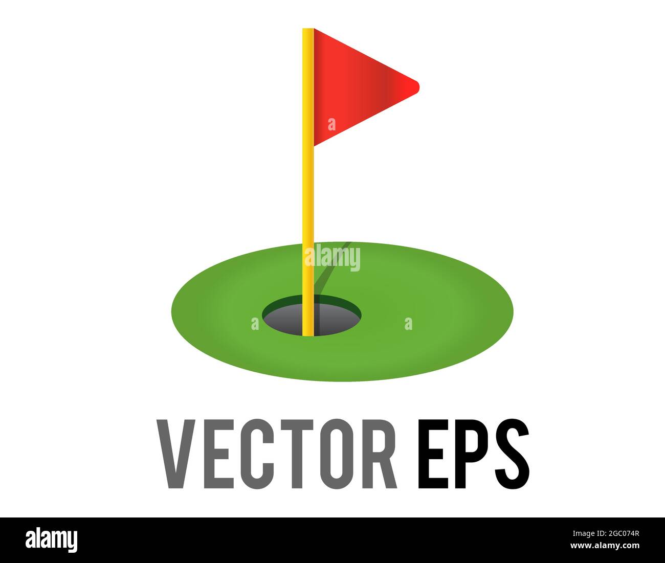 Il vettore isolato rosso triangolare golf bandiera e buco icona con campo verde Illustrazione Vettoriale