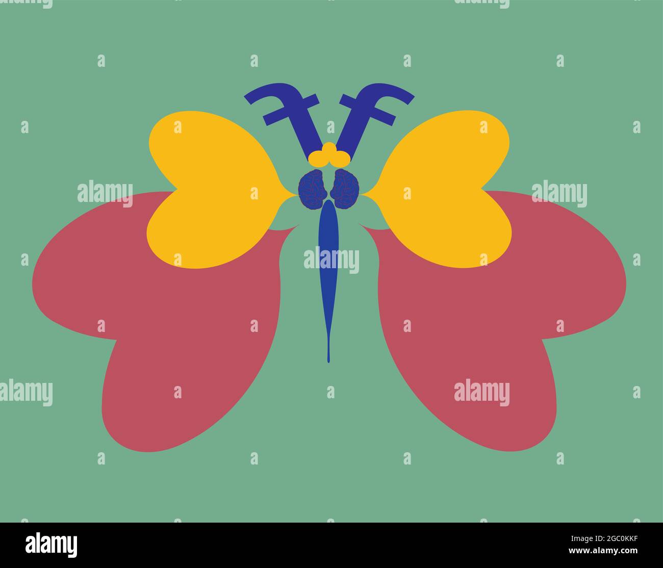 immagine di una farfalla con il corpo in forma di logo dei social media su sfondo verde Illustrazione Vettoriale