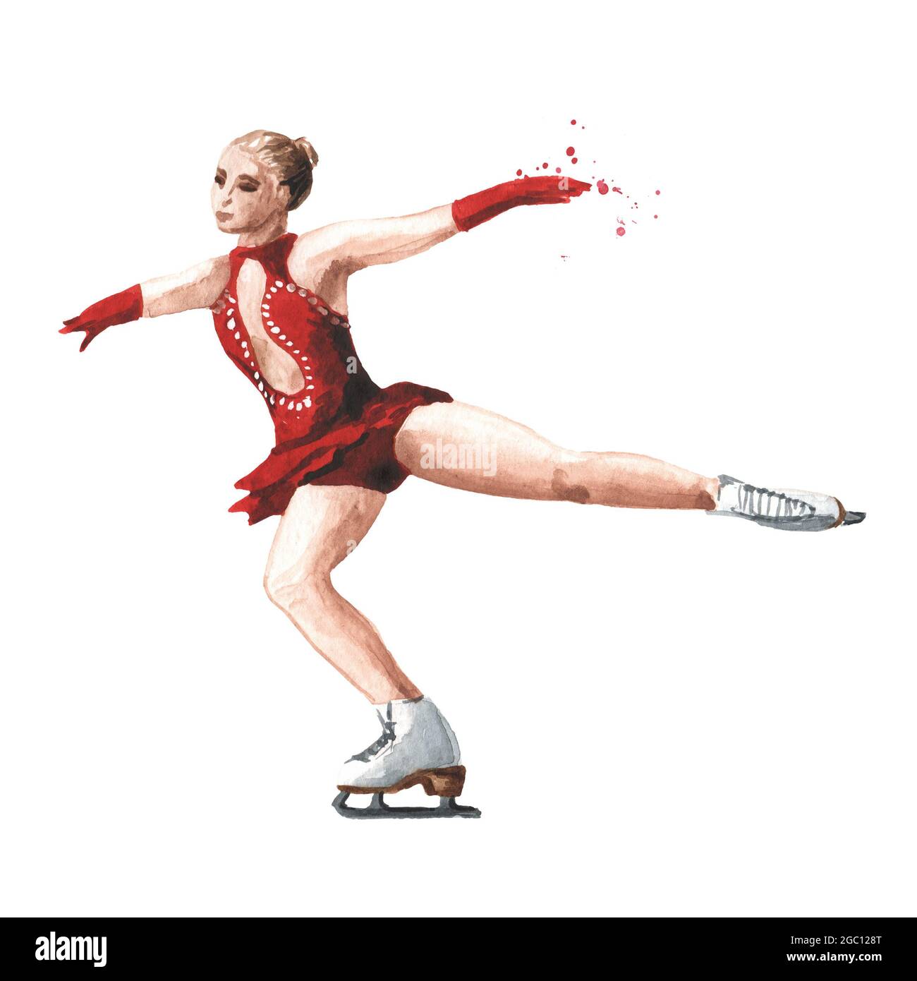 Pattinaggio di figura. Giovane ragazza che balla sul ghiaccio.  Illustrazione di acquerello disegnata a mano isolata su sfondo bianco Foto  stock - Alamy