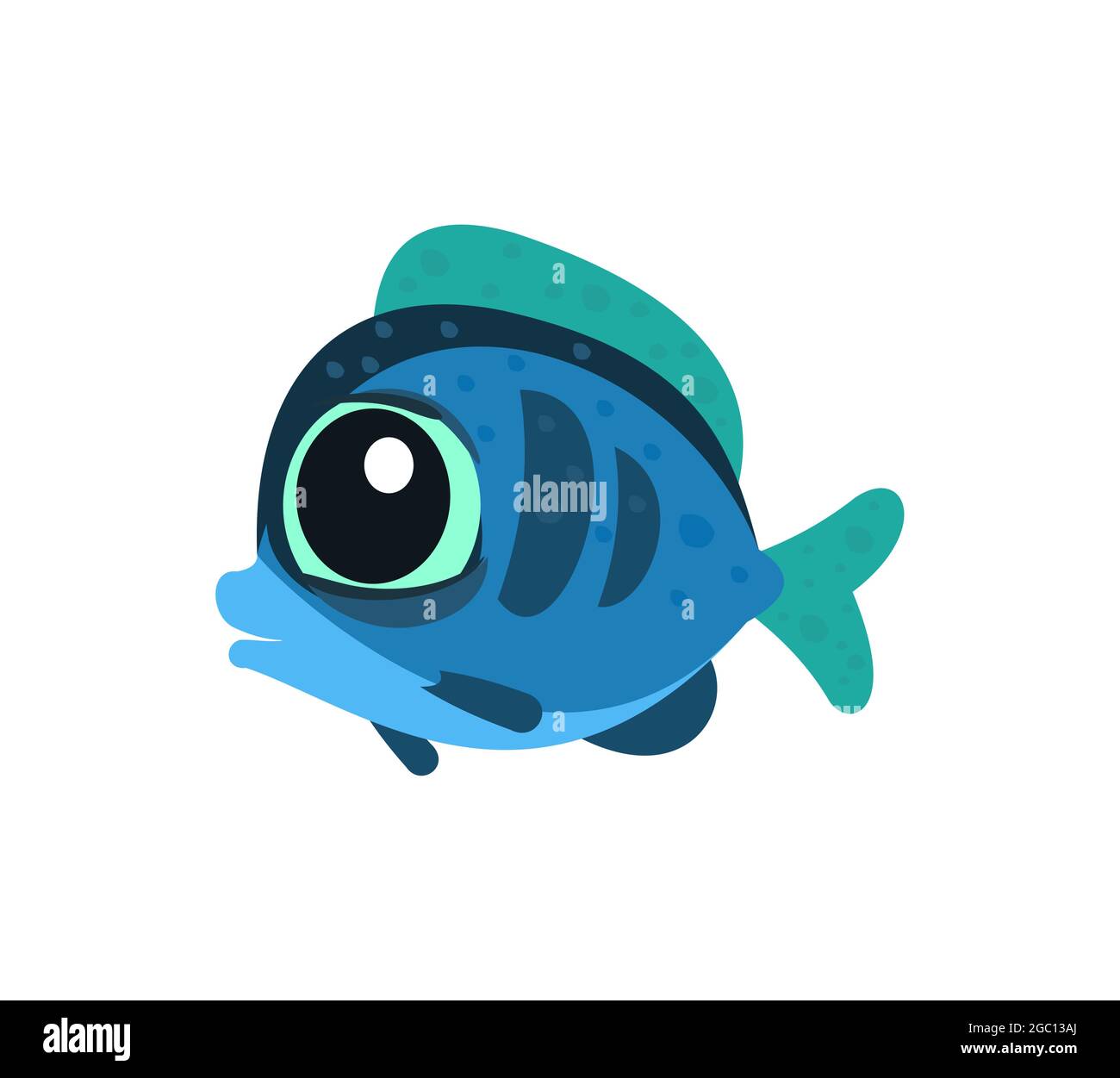 Pesce. Mondo sottomarino. Acquario o marino tropicale. Blu. Isolato su sfondo bianco. Illustrazione in stile cartoon. Design piatto. Arte vettoriale Illustrazione Vettoriale