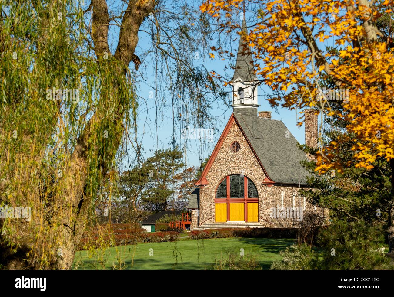 La chiesa commemorativa, Grand Pre, Annapolis Valley, Nova Scotia, Canada Foto Stock