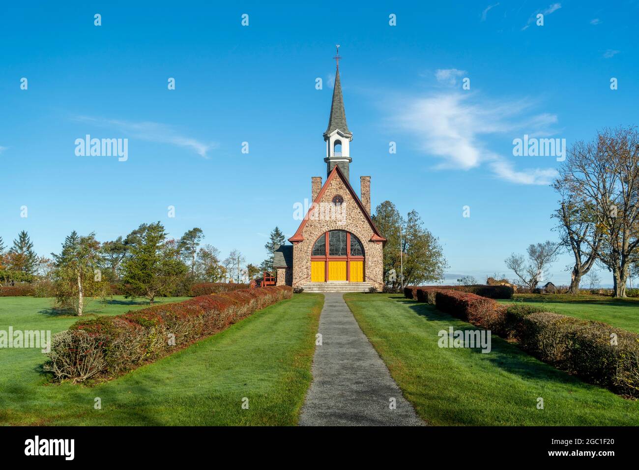 La chiesa commemorativa, Grand Pre, Annapolis Valley, Nova Scotia, Canada Foto Stock