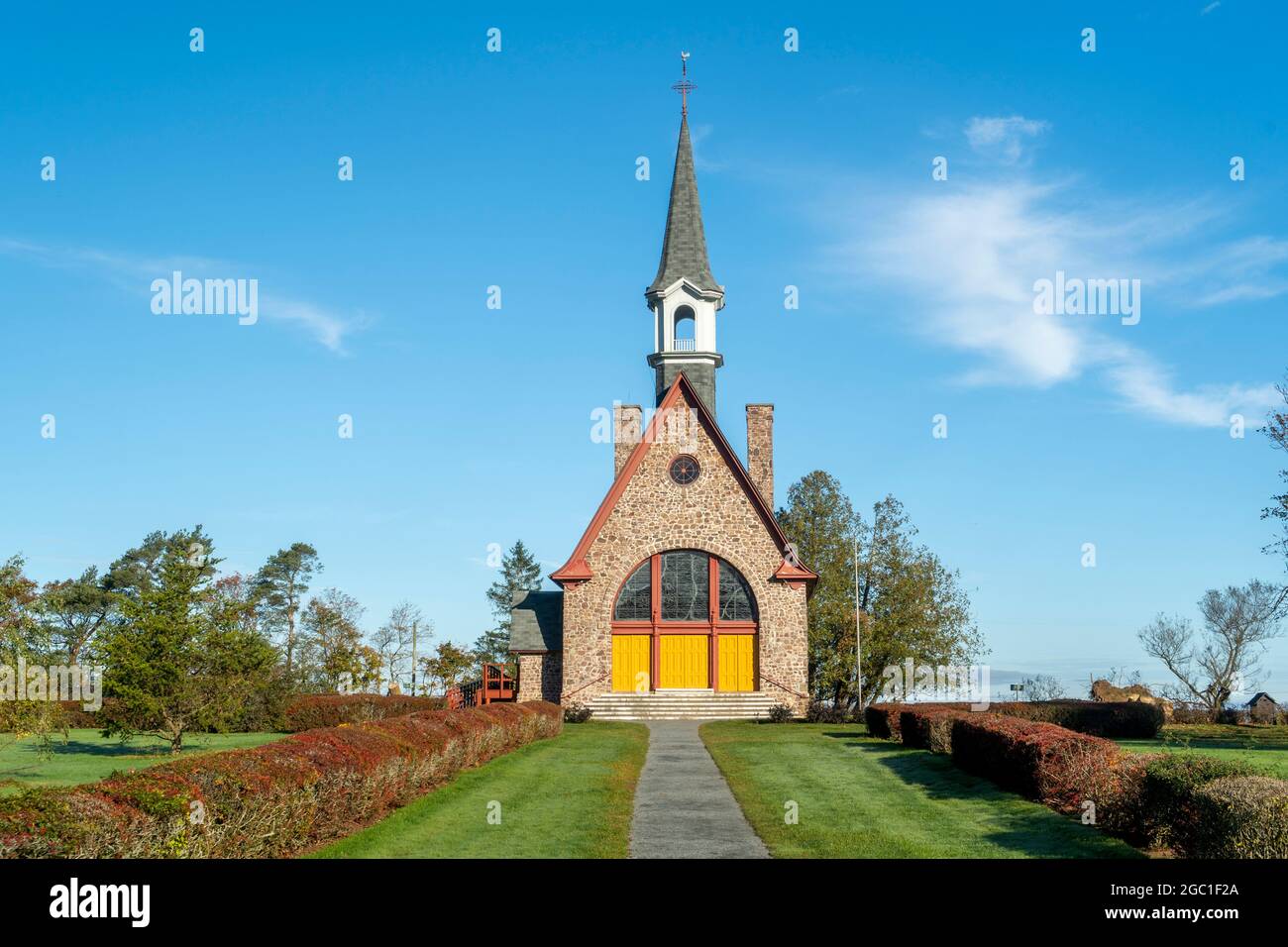 La chiesa commemorativa, Grand Pre, Annapolis Valley, Nova Scotia, Canada Foto Stock