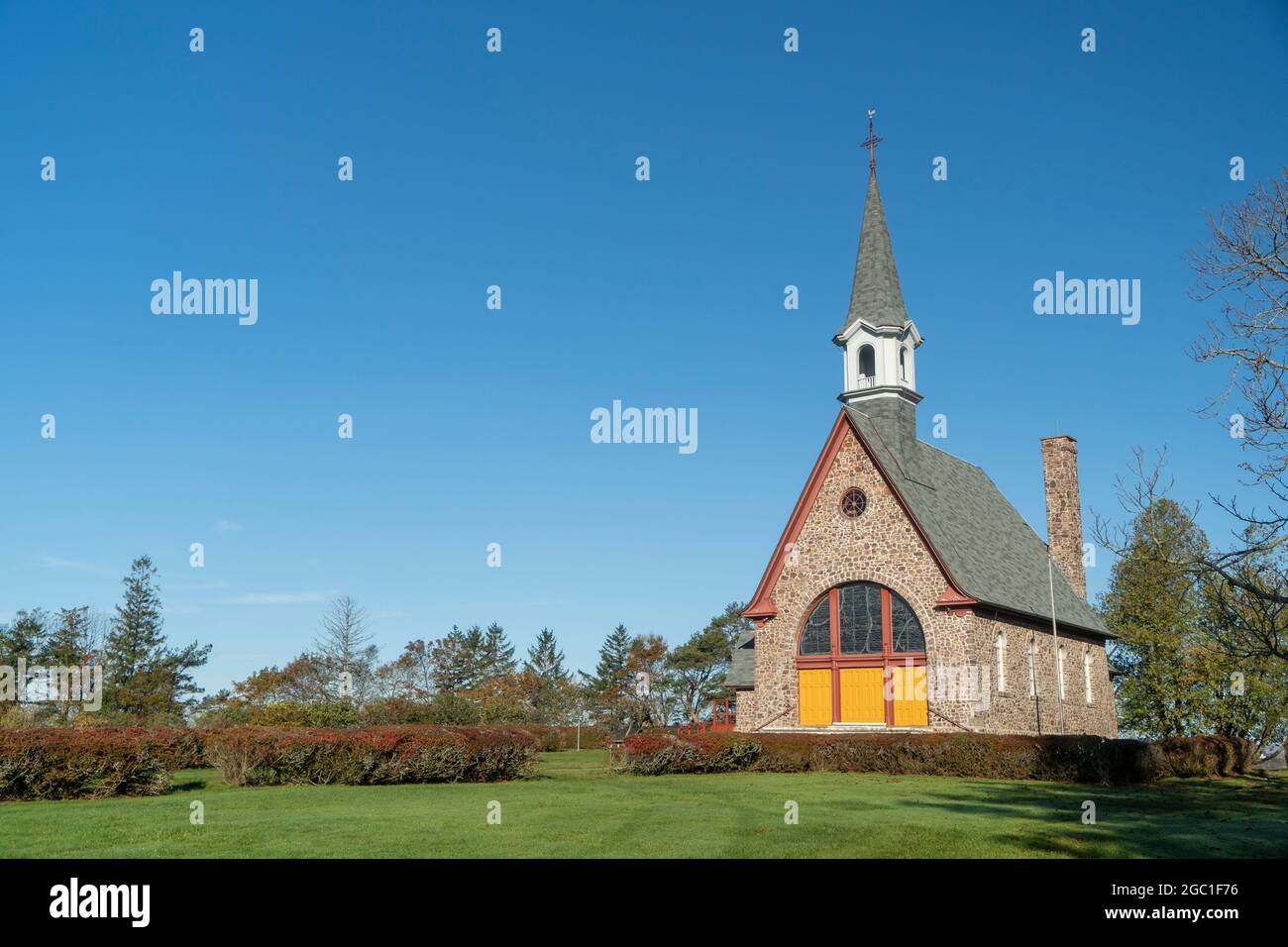 La chiesa commemorativa, Grand Pre, Annapolis Valley, Nova Scotia, Canada Foto Stock
