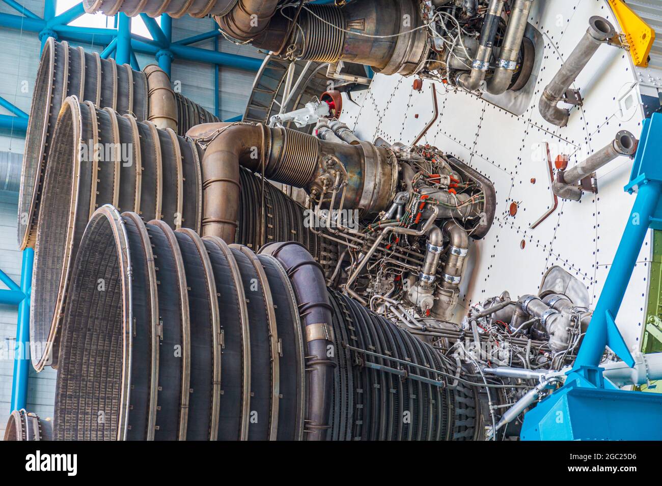 Cape Canaveral, Florida, Stati Uniti - Maggio 27 2014: Apollo programma Saturn V scarico motore a razzo Foto Stock