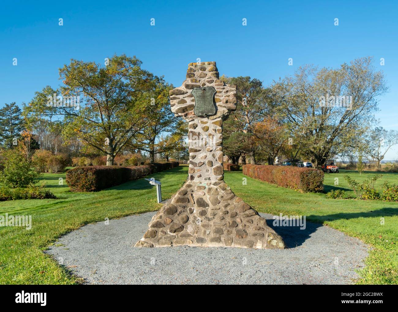 Herbin Cross presso il sito storico nazionale di Grand-Pré, Wolfville, Nuova Scozia, Canada. Patrimonio dell'umanità dell'UNESCO. Foto Stock