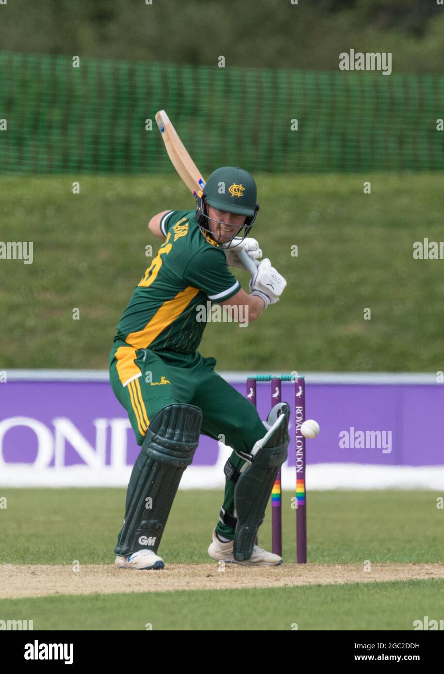 Gruppo B Nottinghamshire Outlaws affrontare le Foxes del Leicestershire al John Fretwell Sporting Complex nella Royal London One-day Cup, 2021. Foto Stock