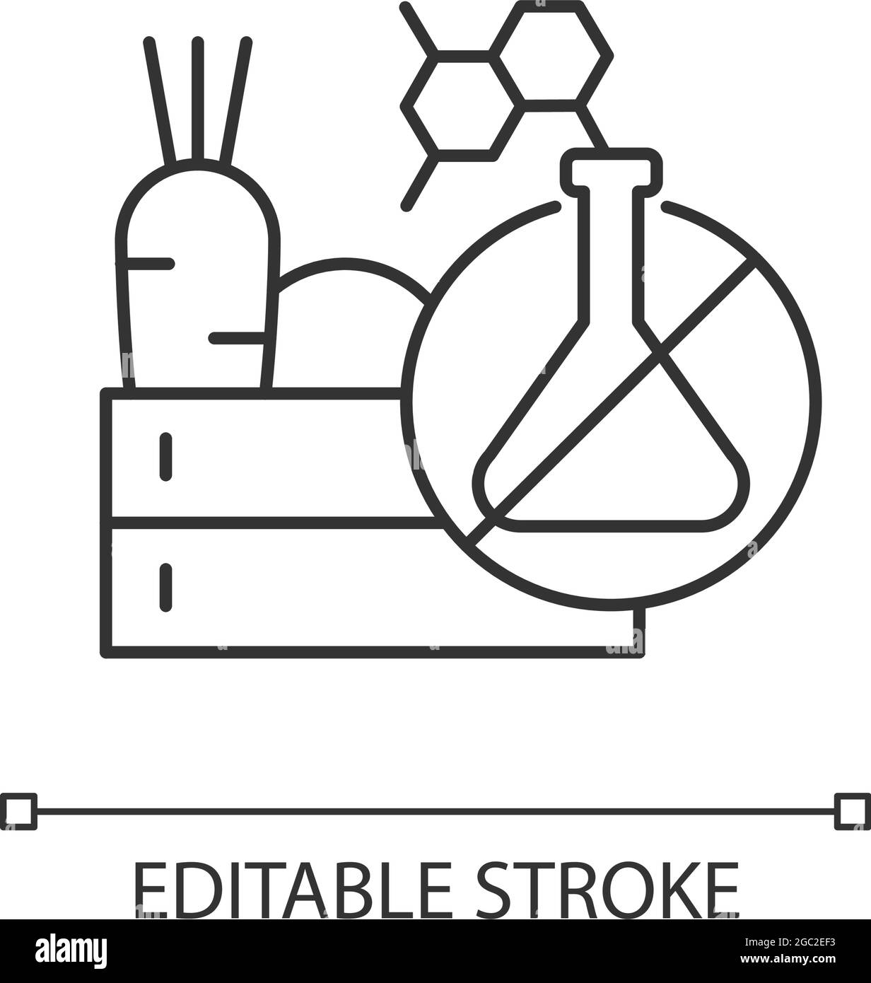 Icona lineare per la produzione di alimenti privi di sostanze chimiche Illustrazione Vettoriale