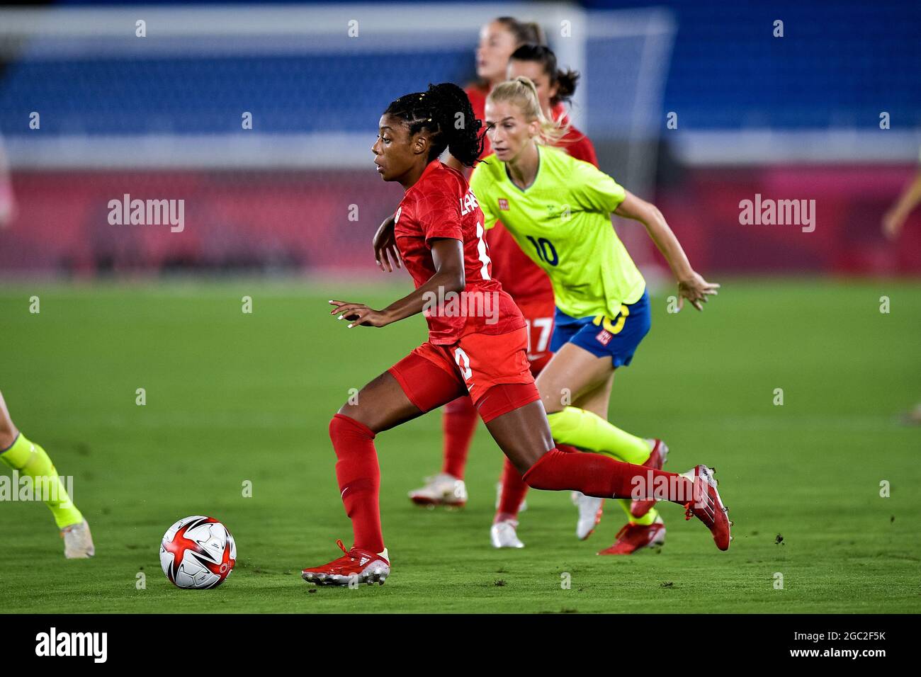 Yokohama, Giappone. 06 agosto 2021. YOKOHAMA, GIAPPONE - 6 AGOSTO: Ashley Lawrence del Canada durante il torneo olimpico di calcio femminile di Tokyo 2020 Medaglia d'oro tra Svezia e Canada allo stadio internazionale Yokohama il 6 agosto 2021 a Yokohama, Giappone (Foto di Pablo Morano/Orange Pictures) Credit: Orange Pics BV/Alamy Live News Foto Stock