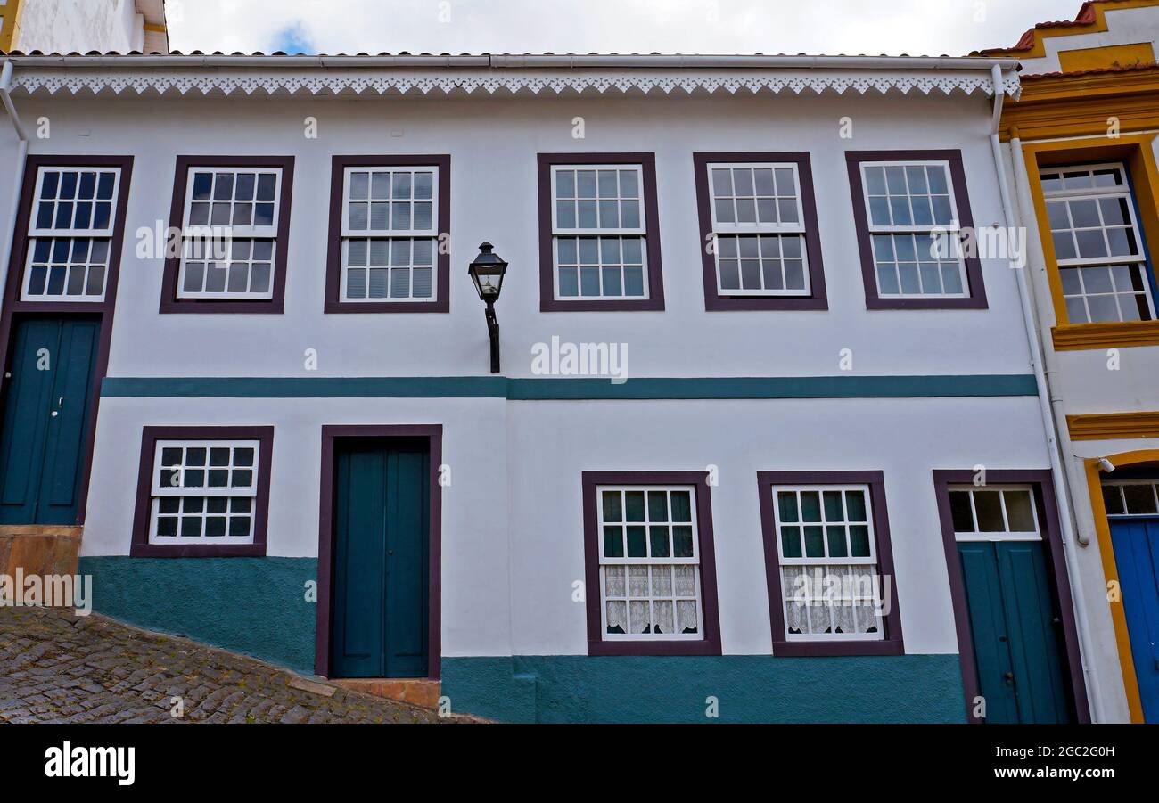Antica facciata, Ouro Preto, Brasile Foto Stock