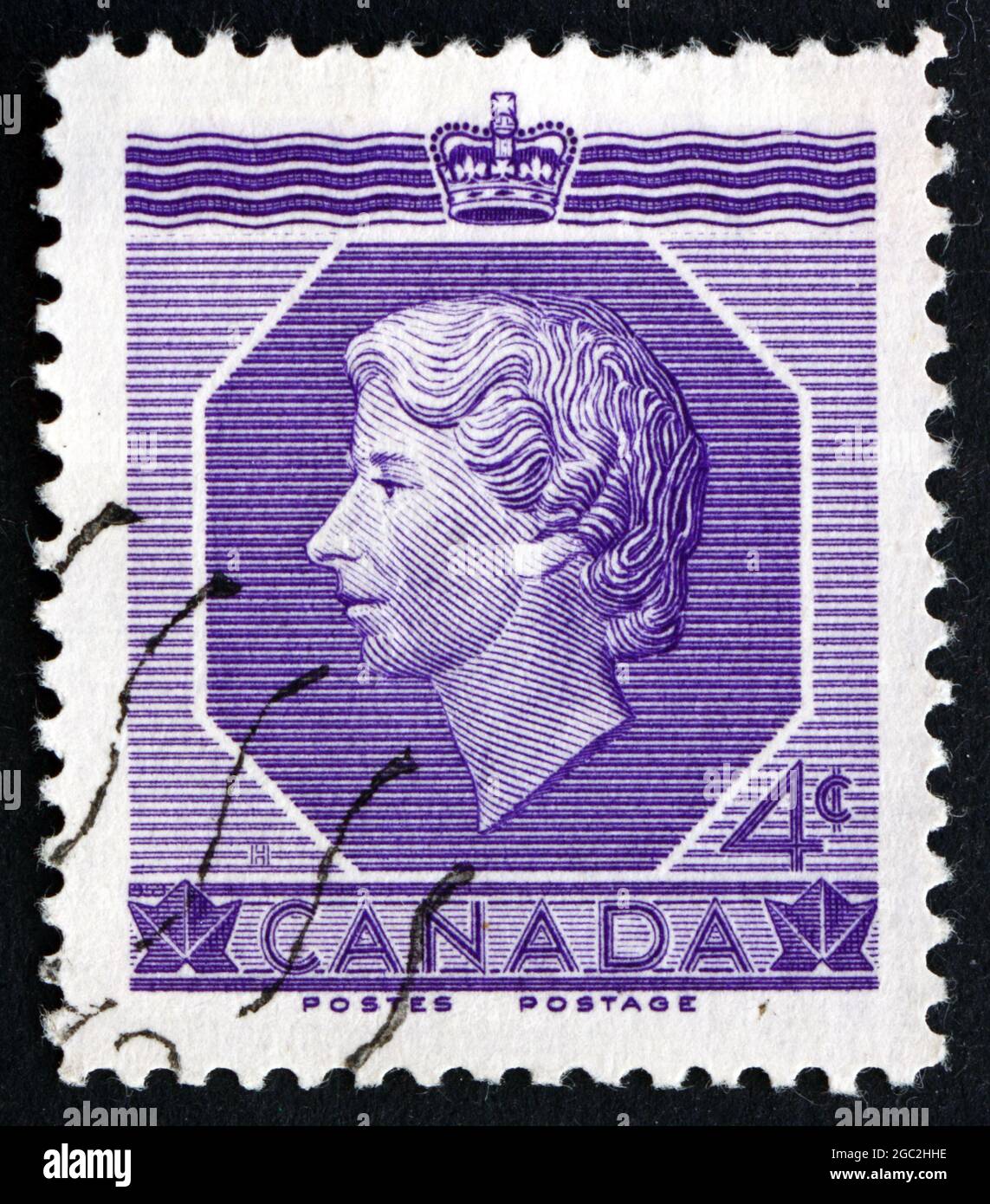CANADA - CIRCA 1953: Un francobollo stampato in Canada mostra la regina Elisabetta II, circa 1953 Foto Stock