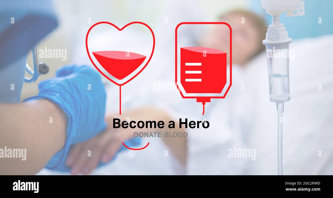 Composizione di donare il testo del sangue sul medico che traina il sangue Foto Stock