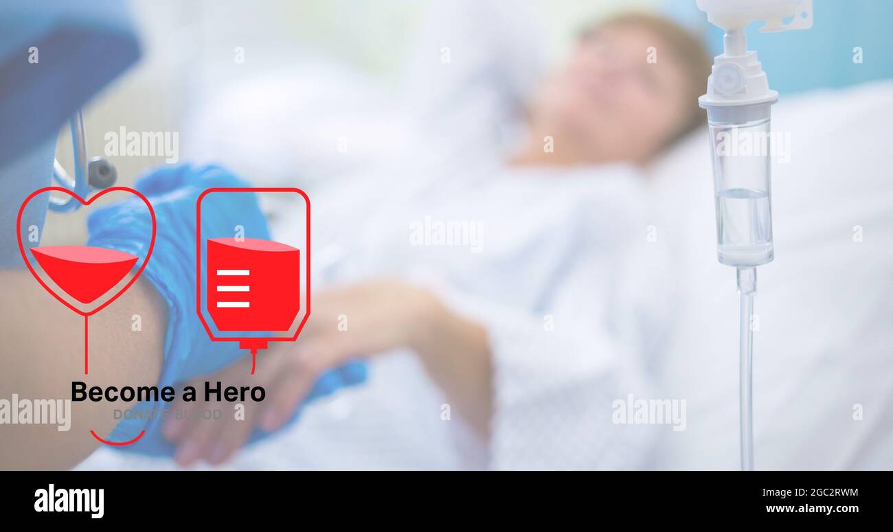 Composizione di donare il testo del sangue sul medico che traina il sangue Foto Stock