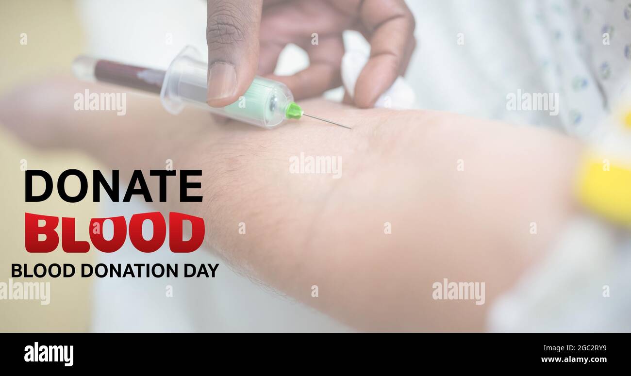 Composizione di donare il testo del sangue sul medico che traina il sangue Foto Stock