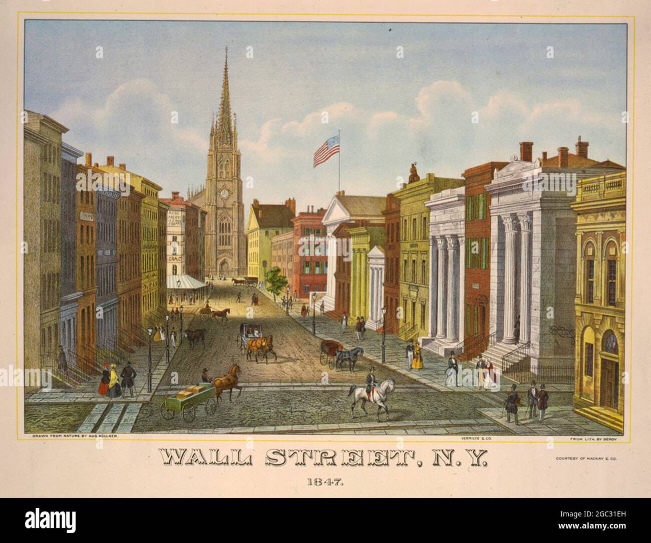 NEW YORK, USA - 1847 - Wall Street, New York nel 1847 dipinta dall'artista Augustus Kollner - Image: Geopix/Augustus Kollner Foto Stock