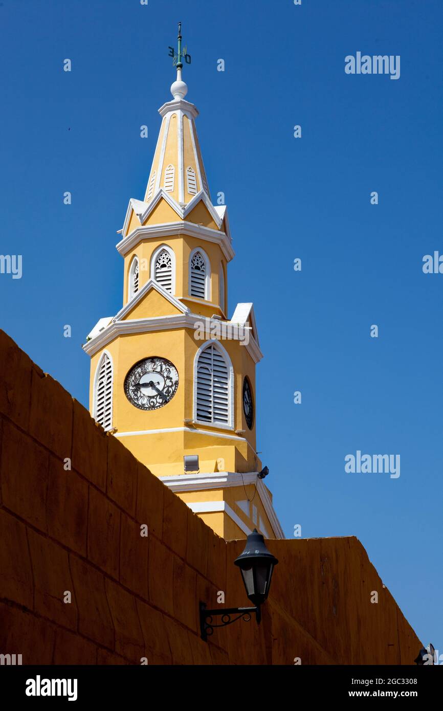 Torre dell'Orologio Monumento nella città vecchia di Cartagena, Colombia. Foto Stock