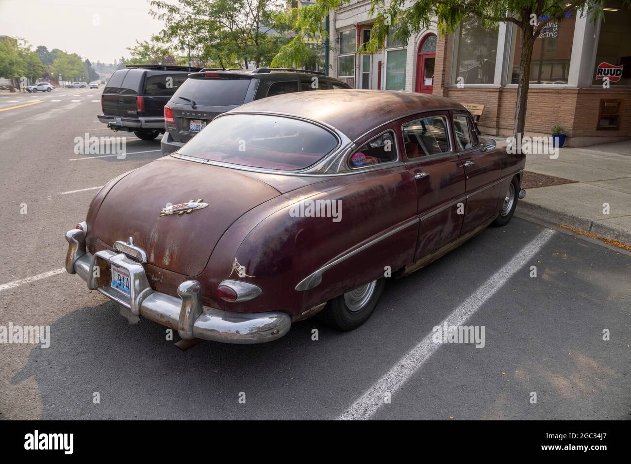 Vista posteriore dell'automobile classica Hudson Wasp degli anni '50 Foto Stock