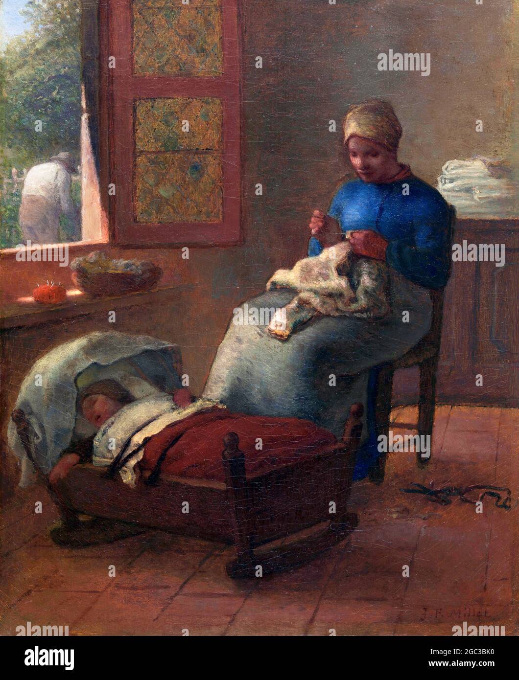 Baby's Slumber di Jean-Francois Millet (1814-1875), olio su tela, c.. 1855 Foto Stock