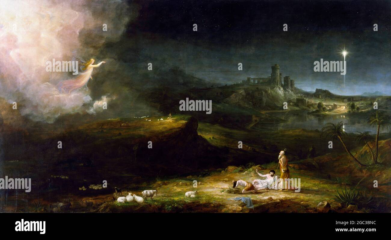 L'Angelo apparso ai Pastori di Thomas Cole (1801-1848), olio su tela, 1833/4 Foto Stock