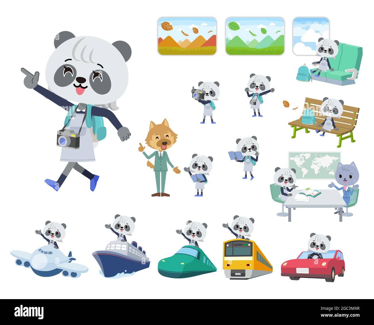 Una serie di Panda girl su Travel.IT vettoriale arte in modo da è facile da modificare. Illustrazione Vettoriale