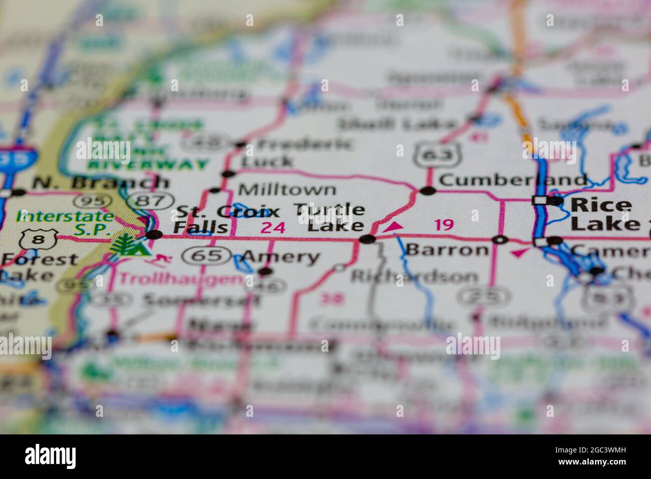 Turtle Lake Wisconsin USA è mostrato su una mappa stradale o su una mappa geografica Foto Stock