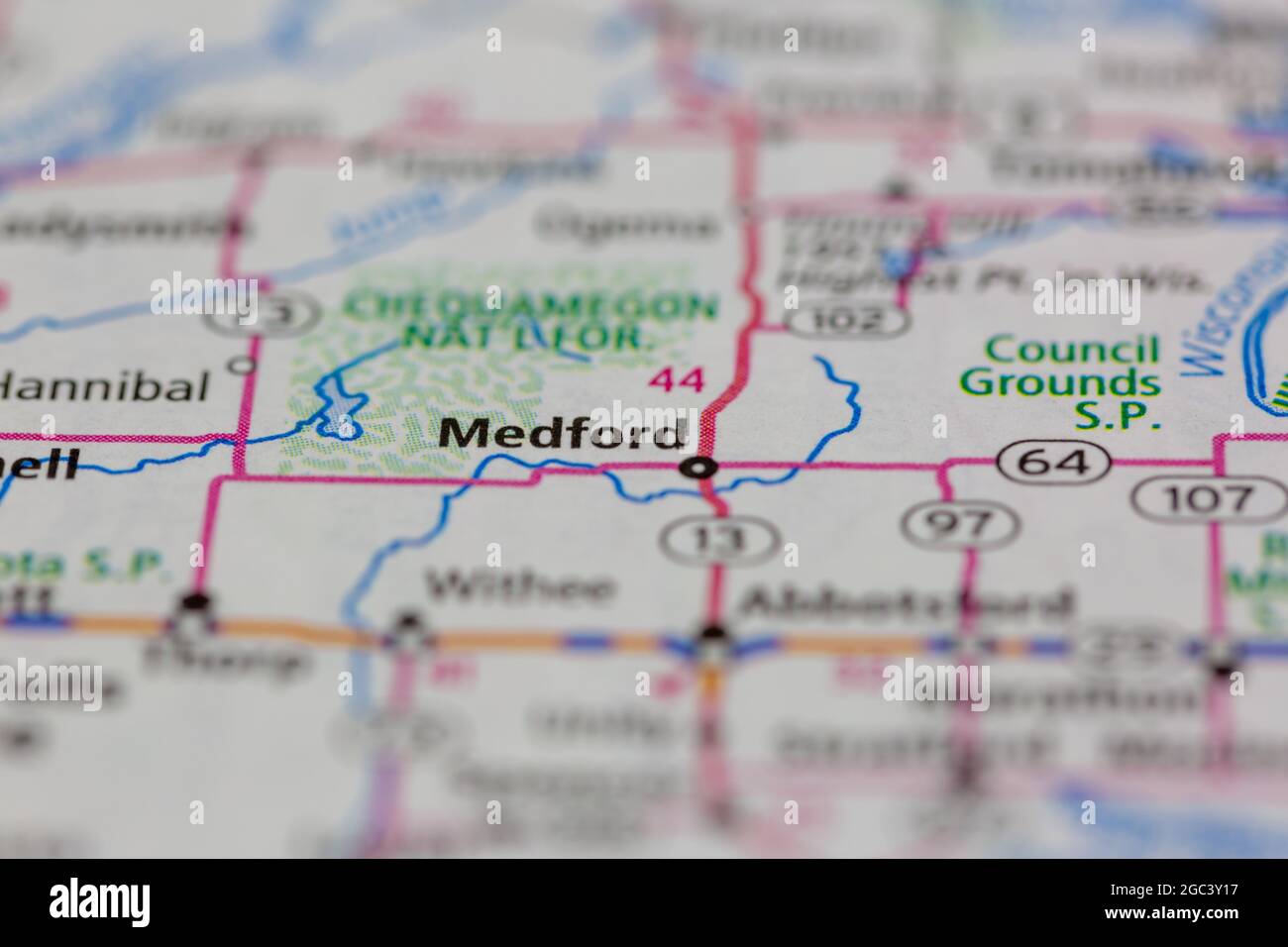 Medford Wisconsin USA su una mappa stradale o su una mappa geografica Foto Stock