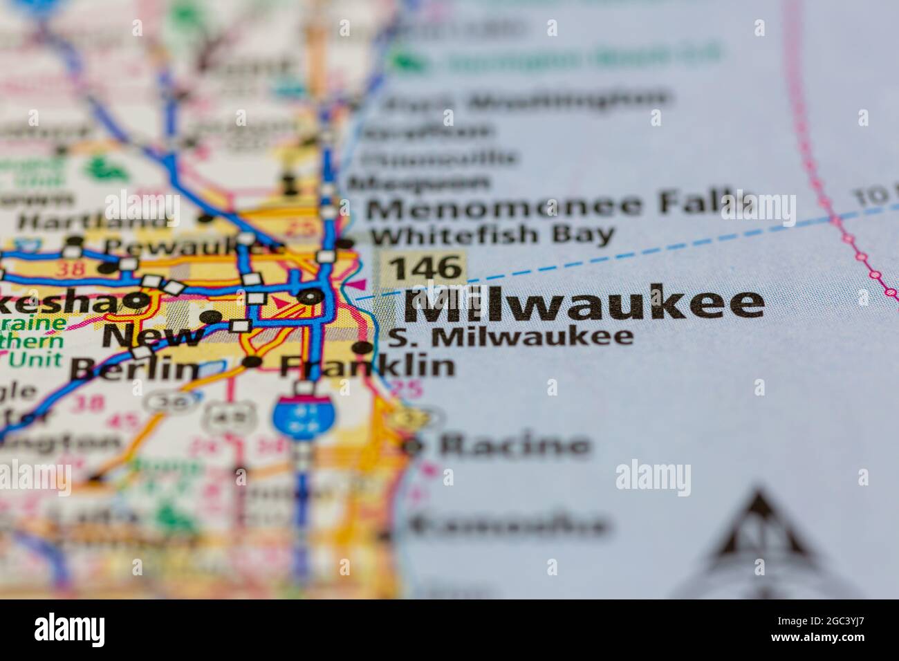 Milwaukee Wisconsin USA è mostrato su una mappa stradale o su una mappa geografica Foto Stock