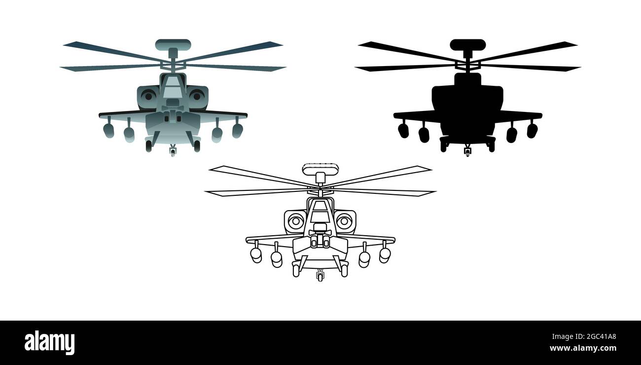 collezione di cartoni animati di elicottero militare, illustrazione vettoriale Illustrazione Vettoriale