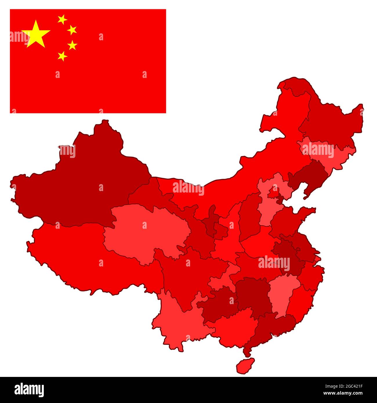 Bandiera nazionale e mappa della Cina. Fonte della mappa: http://www.lib.utexas.edu/maps/middle east and asia/china pol01.jpg Illustrazione Vettoriale