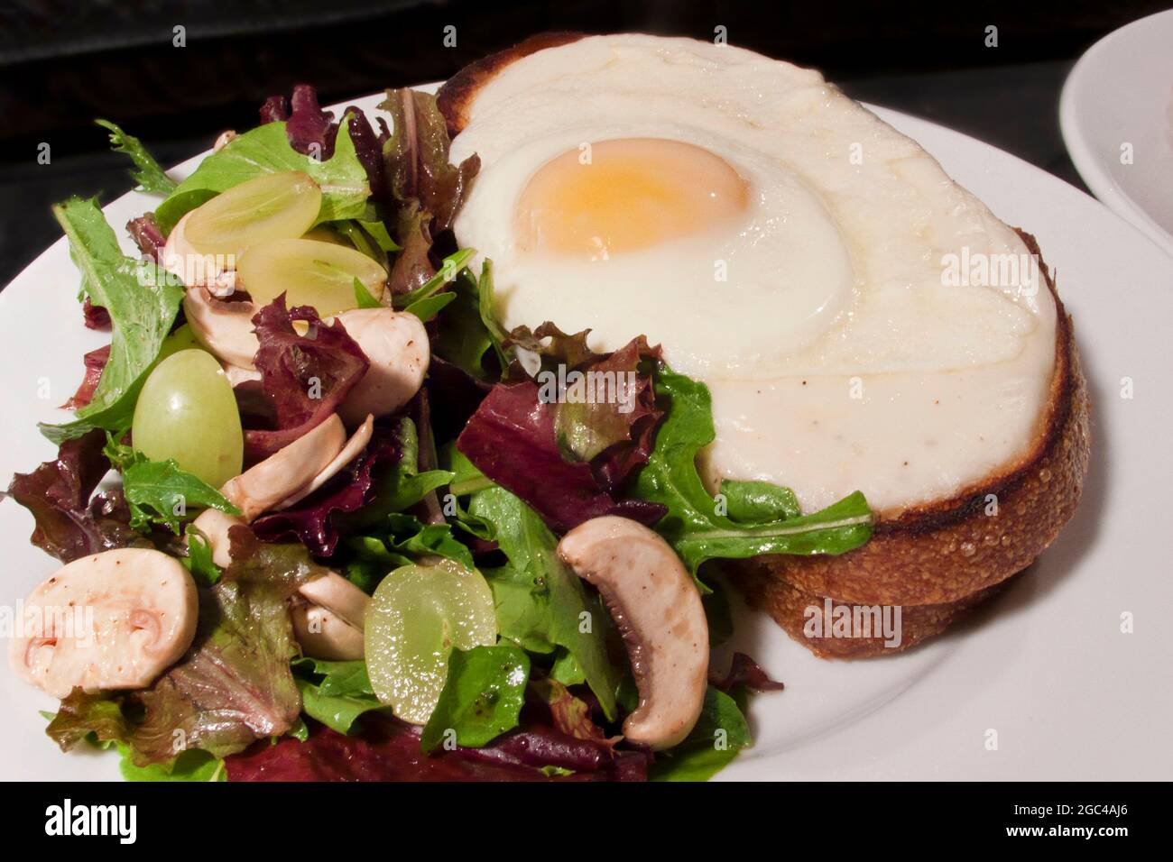 Croque madame sandwich con insalata fresca Foto Stock