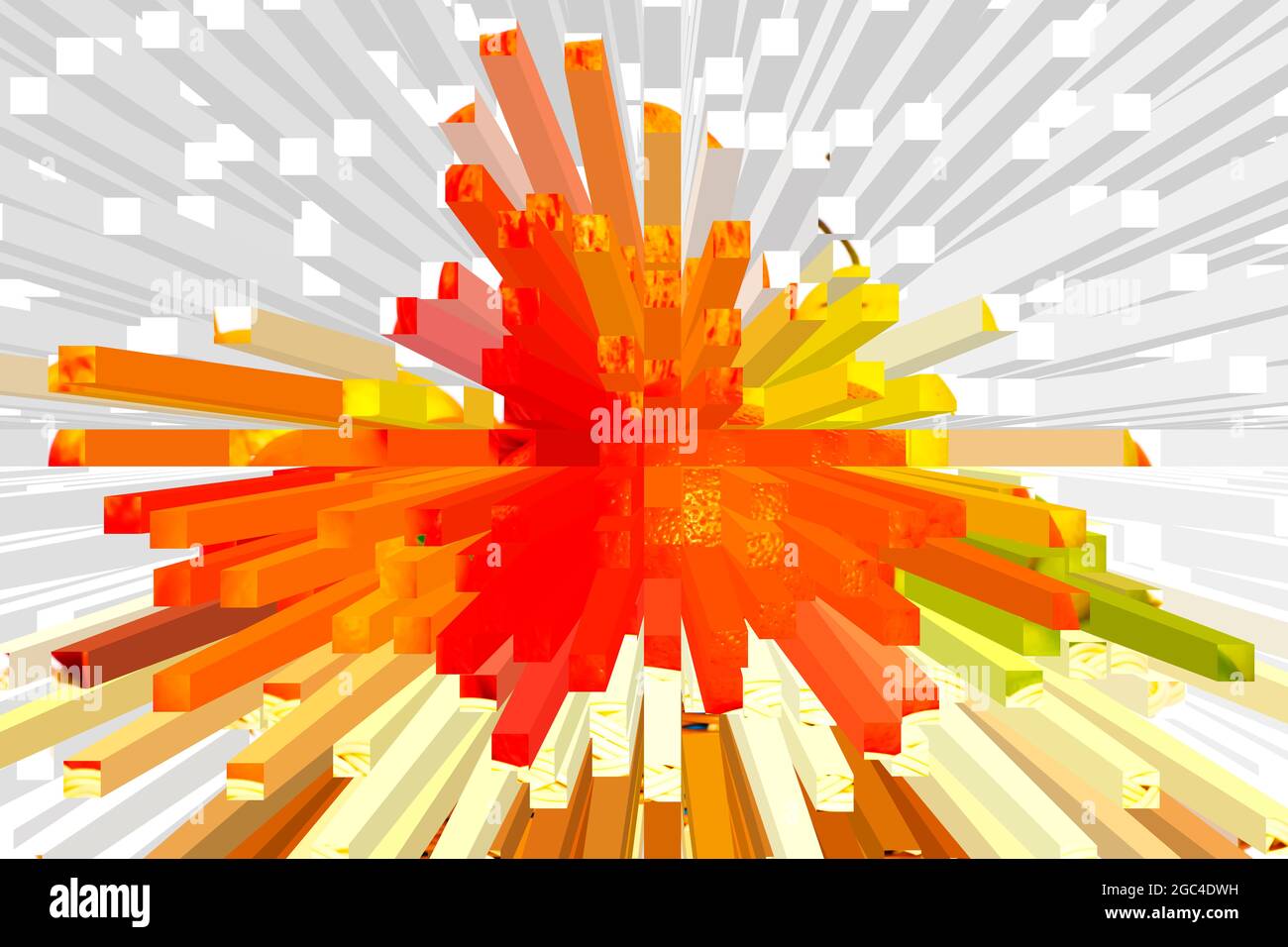 Splendido sfondo colorato. Effetto estrusione. Schizzi di forma quadrata Foto Stock
