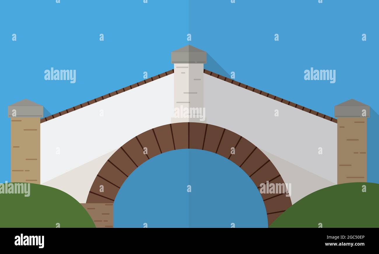 Illustrazione del monumento del Ponte Colombiano di Boyaca in stile piatto e lunga ombra. Illustrazione Vettoriale