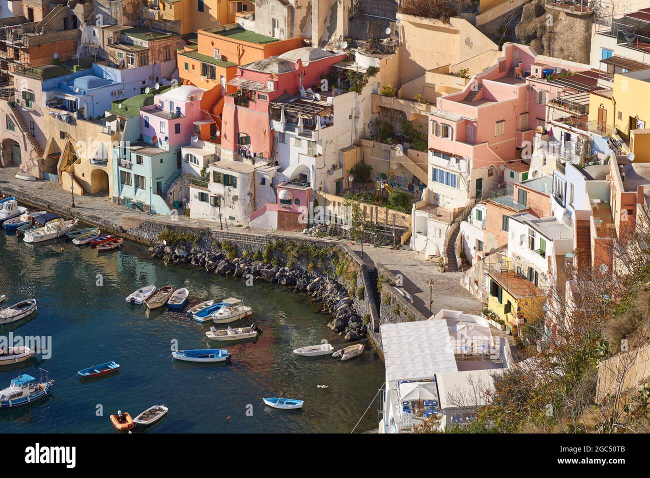 Marina Corricella - Isola di Procida, Golfo di Napoli, Italia Foto Stock