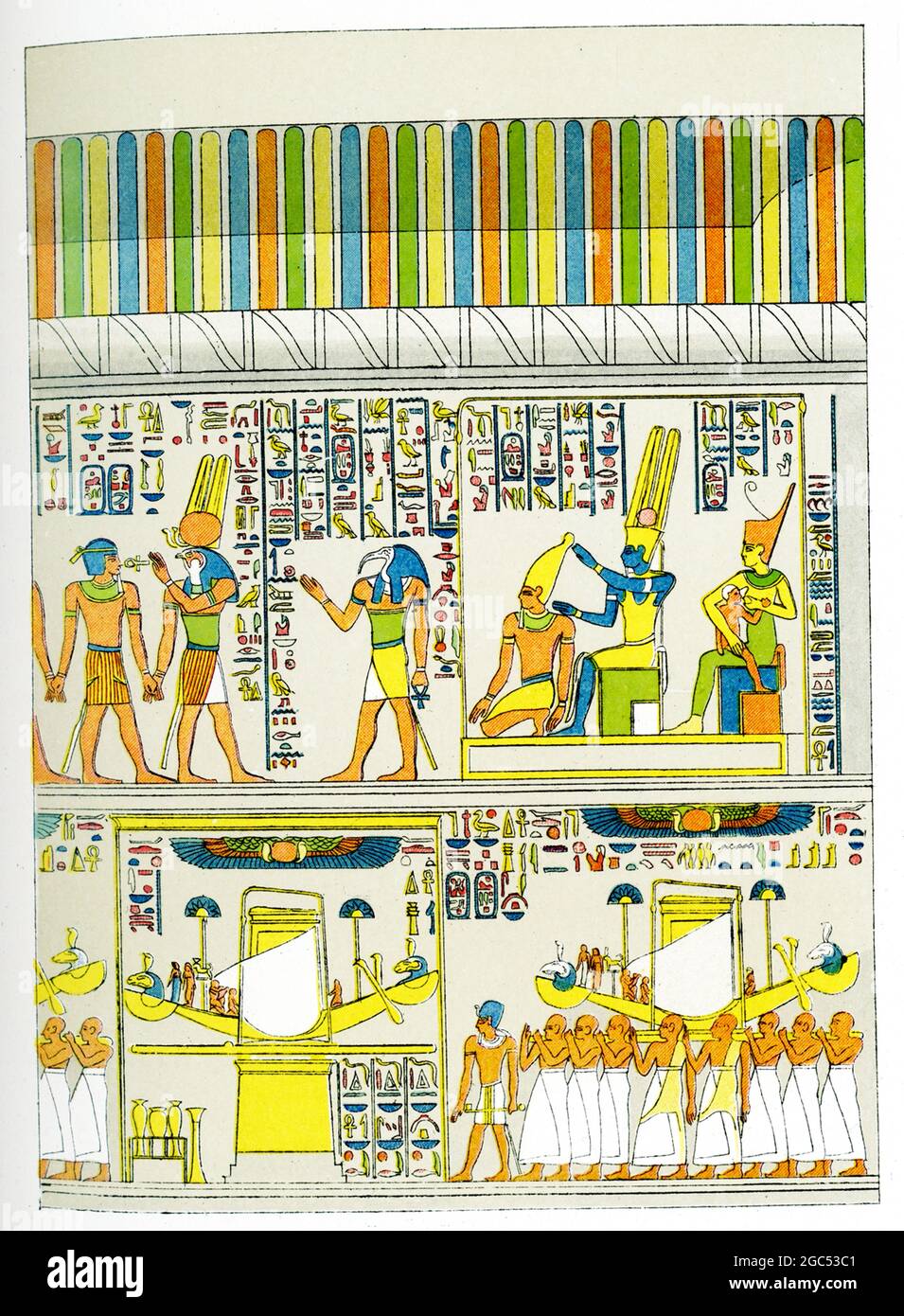 La didascalia che accompagna questa illustrazione del 1903 nel libro di Gaston Maspero sulla storia dell'Egitto recita: "Bassorilievi sulle pareti di granito a Karnak". Foto Stock