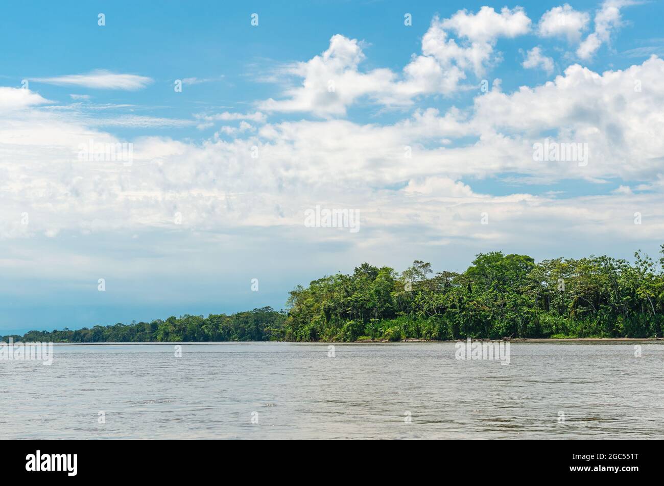 Il fiume Napo e gli alberi della foresta amazzonica presso la riva del fiume, il parco nazionale di Yasuni, Ecuador. Foto Stock