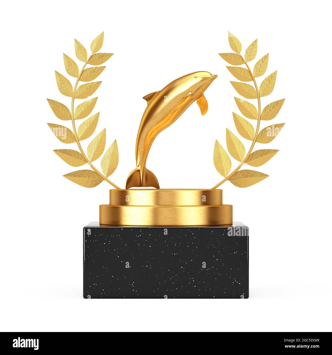 Vincitore Premio Cube Gold Laurel Wreath Podium, Stage o piedistallo con Tursiops d'Oro Truncatus Oceano o Sea Bottlenose Dolphin su sfondo bianco. 3 Foto Stock Vincitore Premio Cube Gold Laurel Wreath Podium, Stage o piedistallo con Tursiops d'Oro Truncatus Oceano o Sea Bottlenose Dolphin su sfondo bianco. 3 Foto Stock