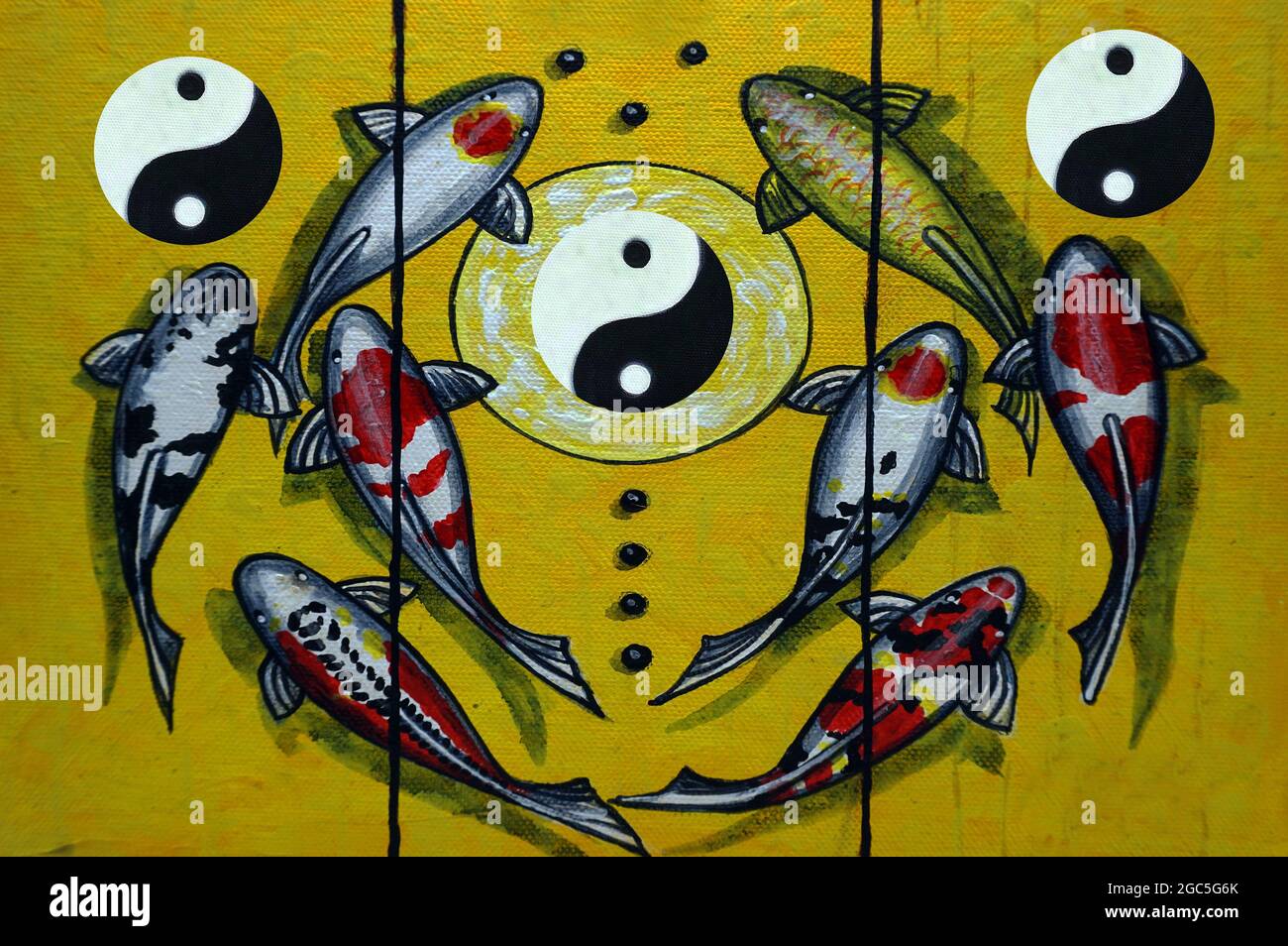 Dipinto ad olio di Fancy Carp immagini di pesce Ausficiousness e buona fortuna Foto Stock