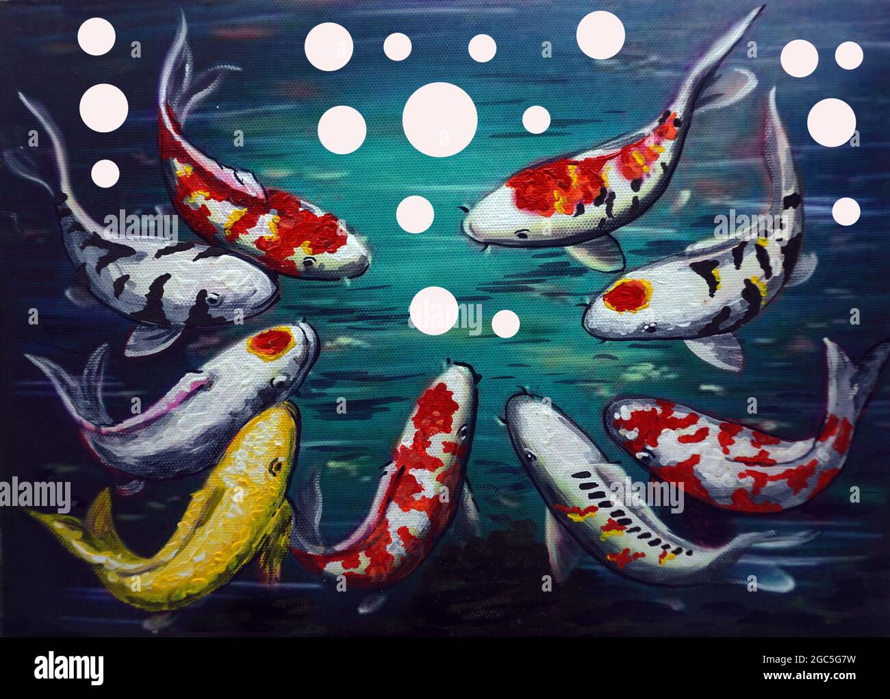 Dipinto ad olio di Fancy Carp immagini di pesce Ausficiousness e buona fortuna Foto Stock