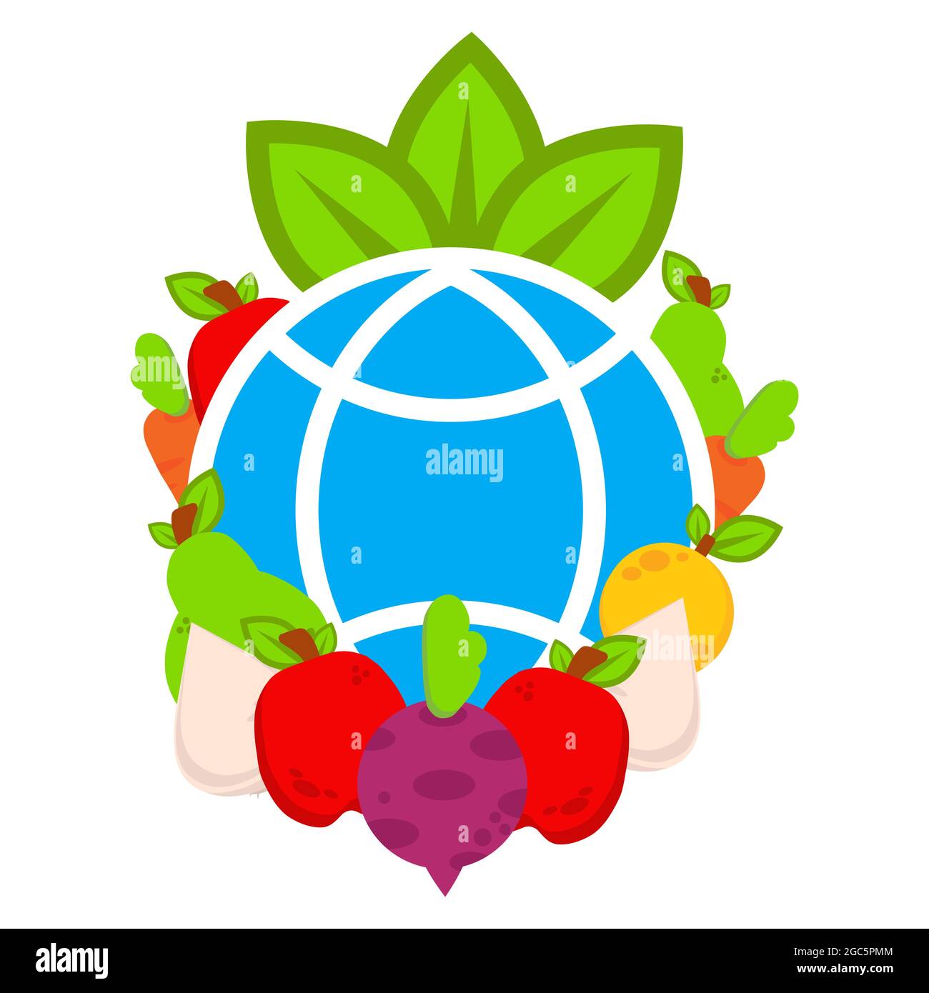 globo con illustrazione delle verdure. giorno vegano del mondo, disegno sano dell'illustrazione dell'alimento. su sfondo bianco Foto Stock