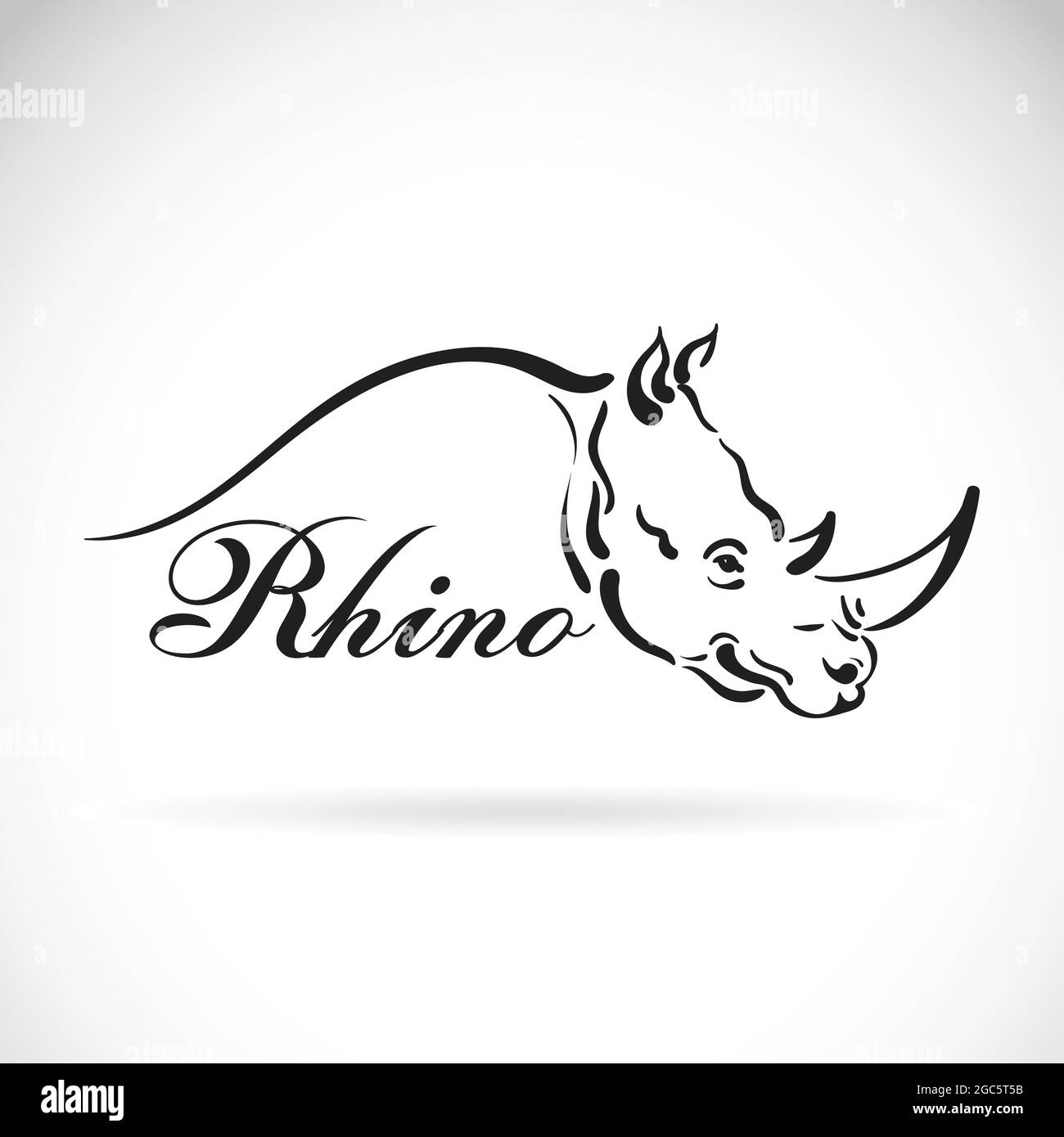 Vettore di mano disegna una testa di rinoceronte su uno sfondo bianco. Disegno animale. Illustrazione vettoriale a livelli facilmente modificabile. Animali selvatici. Illustrazione Vettoriale