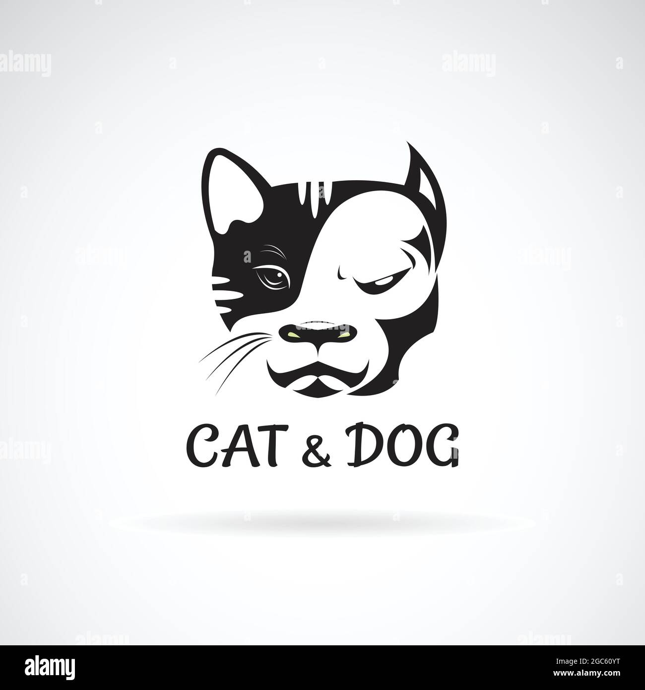 Vettore della faccia del cane (ฺbulldog) e disegno della faccia del gatto su uno sfondo bianco. PET. Animale. Logo o icona cane e gatto. Illustrazione vettoriale a livelli facilmente modificabile Illustrazione Vettoriale